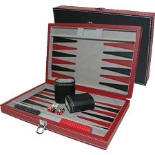 12 inch Backgammon Set - Black and Red Leatherette