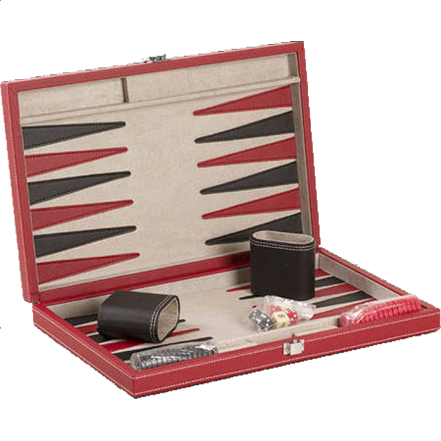 15 Inch Backgammon Set - Black And Red Leatherette