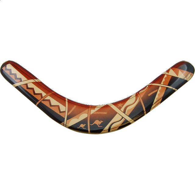 Kookaburra decorated wood boomerang Right Handed Boomerangs