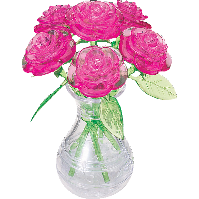 3d Crystal Puzzle - Roses In Vase (pink)