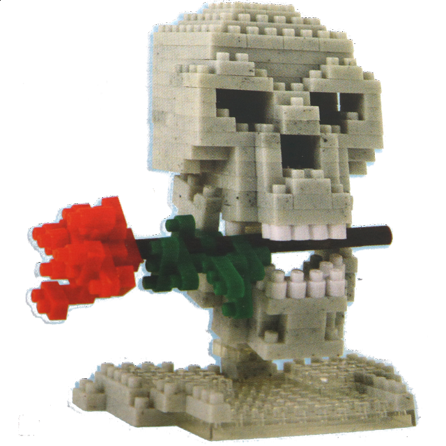 3d Pixel Puzzle - Skull & Rose