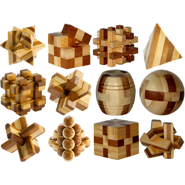E3D Bamboo Mini Puzzles Set of 12 Wood Puzzles Puzzle Master Inc