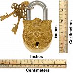 Brass Puzzle Trick Padlock - Coat of Arms