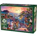 Coastal Town at Sunset