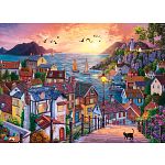 Coastal Town at Sunset