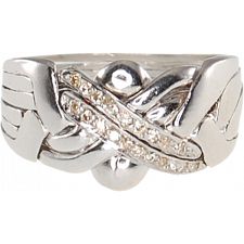 6 Band - Sterling Silver Puzzle Ring - Diamond