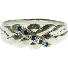 4 Band - Sterling Silver Puzzle Ring - Blue Sapphire - 