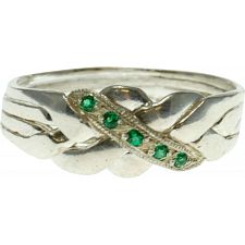4 Band - Sterling Silver Puzzle Ring - Emerald - 