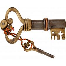 Key Shaped Iron & Brass Puzzle Lock - 