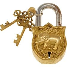Brass Puzzle Trick Padlock - Elephant