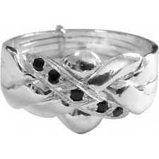 4 Band - Sterling Silver Puzzle Ring - Black Sapphire