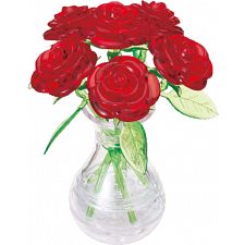 3D Crystal Puzzle - Roses in Vase (Red) - 