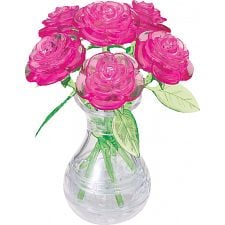 3D Crystal Puzzle - Roses in Vase (Pink) - 