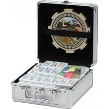 Double 15 Numeral Mexican Train Dominoes with Aluminum Case