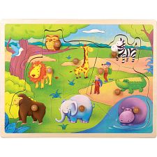 Little Moppet: Safari Animal Wooden Peg Puzzle - 