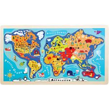 Little Moppet: World Map Wooden Tray Puzzle - 