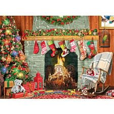 Christmas By The Fireplace - Large Piece Jigsaw Puzzle
