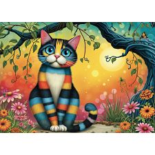 Colorful Striped Cat - 1000 Piece Jigsaw Puzzle (658606878198) photo