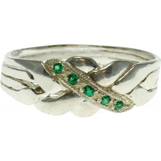 4 Band - Sterling Silver Puzzle Ring - Emerald