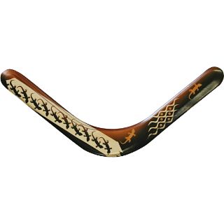 Pelican - decorated wood boomerang - Right Handed