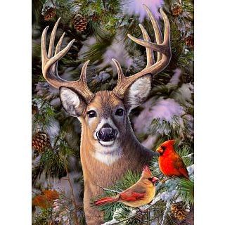 One Deer Two Cardinals - Large Piece
