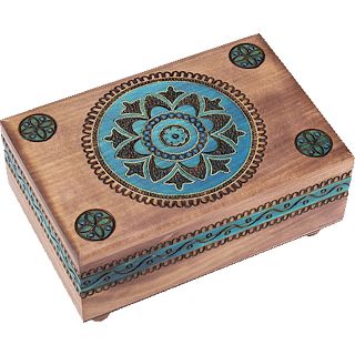 Brown Puzzle Box with Geometric Designs
