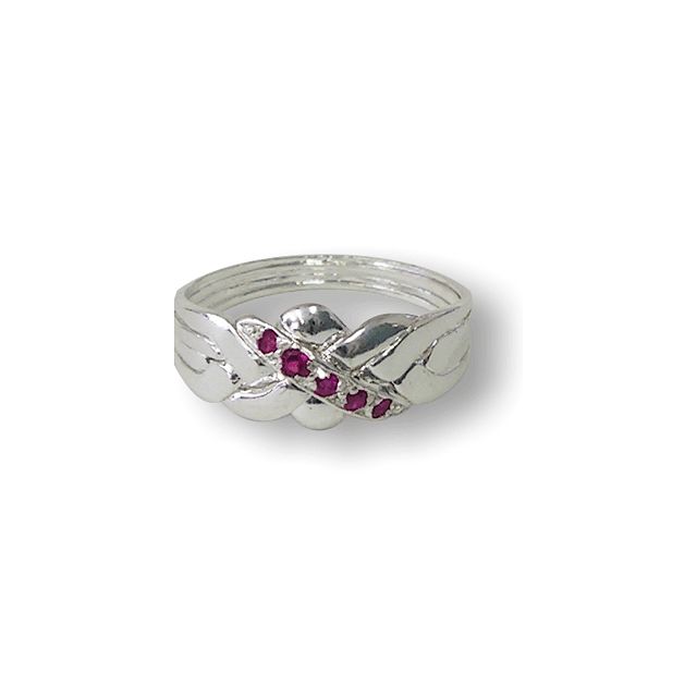 4 Band - Sterling Silver Puzzle Ring - Ruby