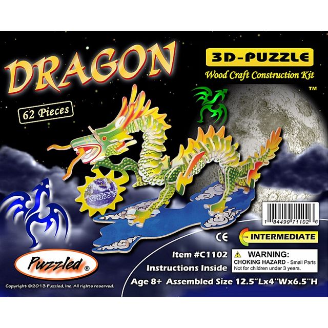 Dragon - Small - Illuminated 3D Wooden Puzzle