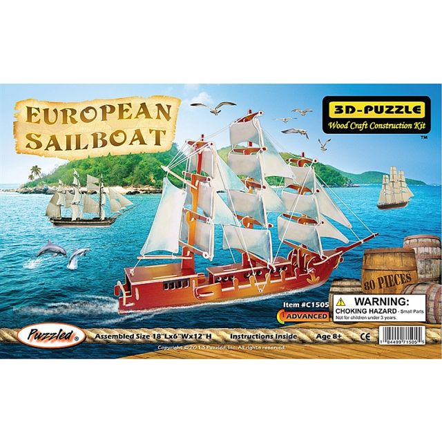 European Sailing Boat - Illuminated 3D Wooden Puzzle