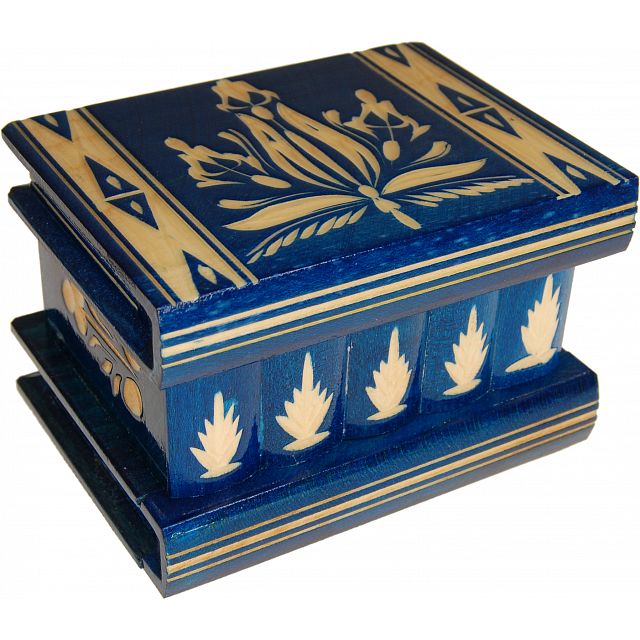 Romanian Puzzle Box - Medium Blue | Wooden Puzzle Boxes | Puzzle