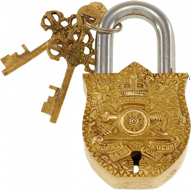 Brass Puzzle Trick Padlock - Coat of Arms