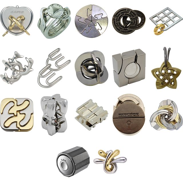 .Level 9 a set of 17 Hanayama Puzzles Hanayama Metal Puzzles