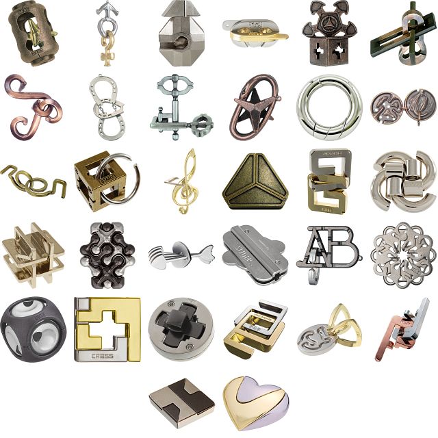 Levels 5-7: a set of 32 Hanayama Metal Puzzles