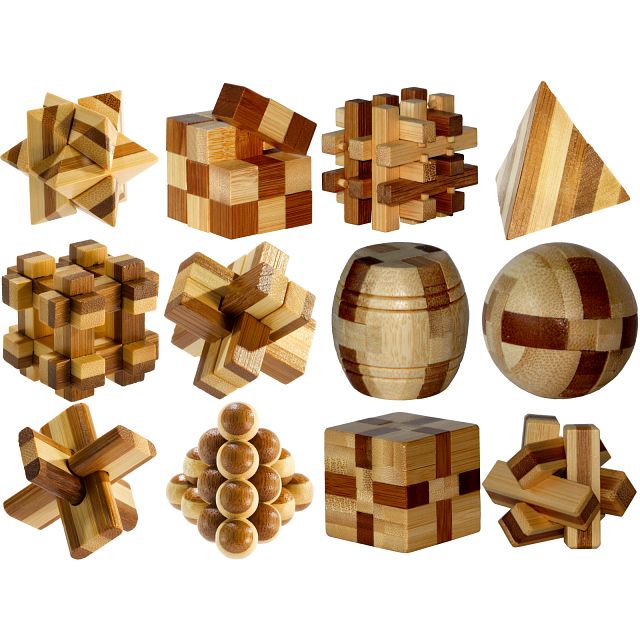 E3D Bamboo Mini Puzzles - Set of 12, More Wood Puzzles