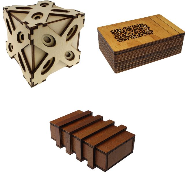 Set of 3 Wooden Puzzle Boxes - Answer, Minos, Shipwrecked