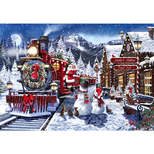 Train Station with Snowman