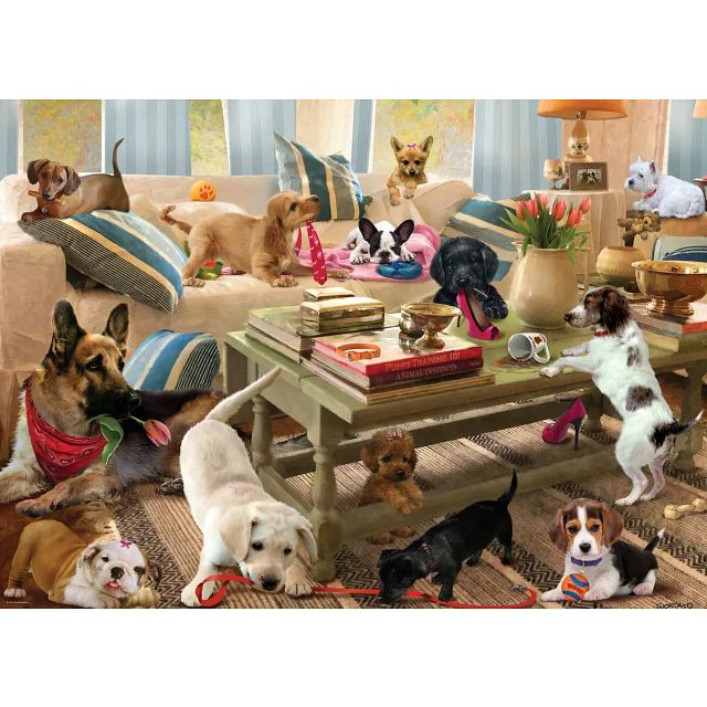 Living Room Pups - Large Piece Jigsaw Puzzle