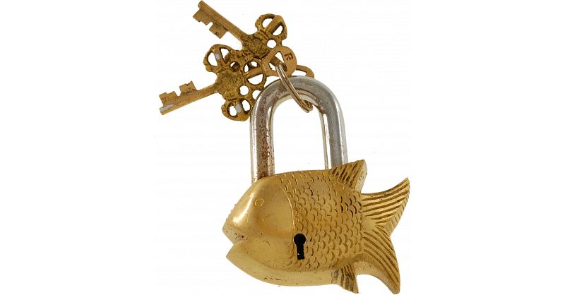 Brass Small Fish Padlock - Regular Lock | Games & Toys | Puzzle Master Inc