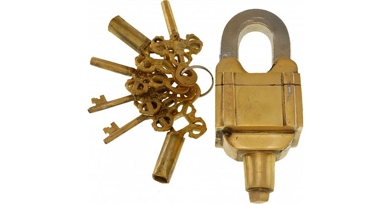 Brass 6 Key Square Trick Puzzle Padlock - (3 keys x 2) | Puzzle